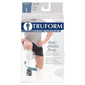 Image of package of Truform brand Men's Athletic Compression Socks in white. Compression level is Medium.