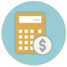 Calculator graphic against light blue background.