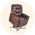 Image of a PRIDE Mobility VivaLift power lift recliner against a cream circular background.