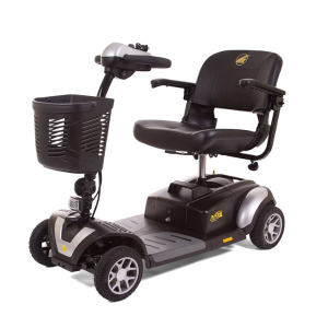 Image of a Golden Technologies brand power scooter, Buzzaround featuring silver shrouds.